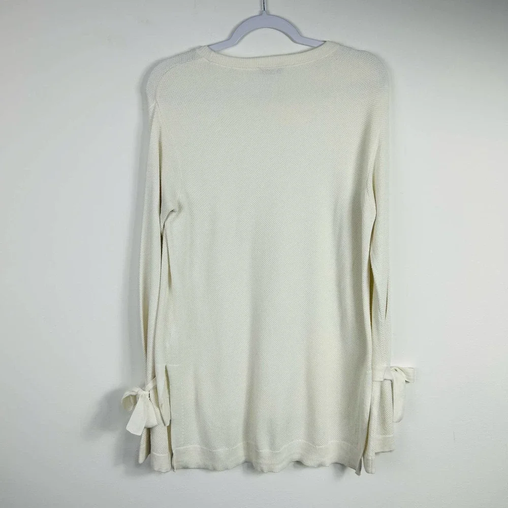 1. State Ivory Waffle Knit Long Sleeved Sweater Wrist Ties Size Medium